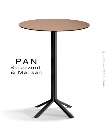Table mange debout PAN, bois de frêne peint noir, plateau FENIX ottawa (marron clair)