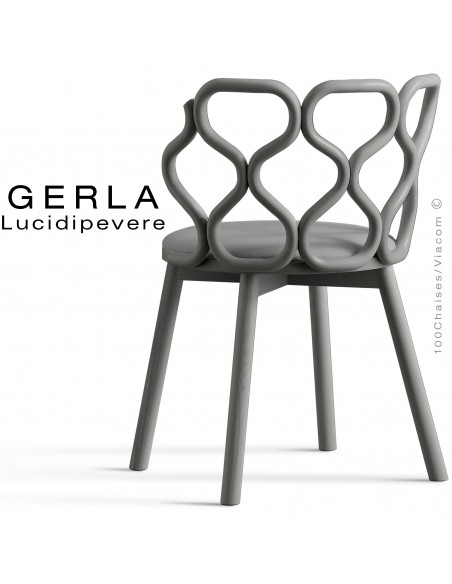 Chaise GERLA, 4 pieds bois de frêne peint gris, assise garnie gris