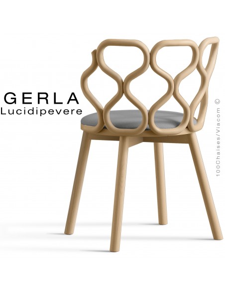 Chaise GERLA, 4 pieds bois de frêne teinté naturel, assise garnie gris