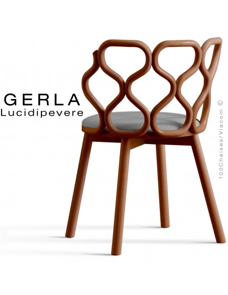 Chaise GERLA, 4 pieds bois de frêne teinté teck, assise garnie gris