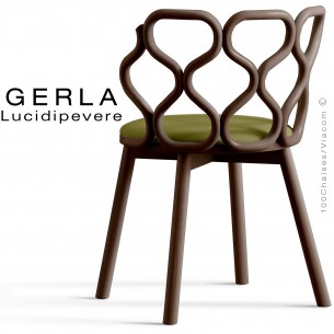 Chaise GERLA, 4 pieds bois de frêne teinté wengé, assise garnie vert