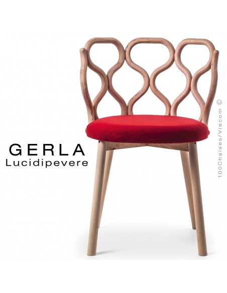 Chaise GERLA, 4 pieds bois de frêne peint ou teinté, assise garnie