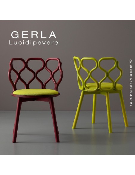 Chaise GERLA, 4 pieds bois de frêne peint ou teinté, assise garnie