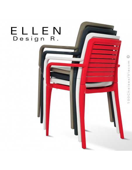 Chaise design ELLEN, structure et piétement plastique couleur empilable, pour extérieur.