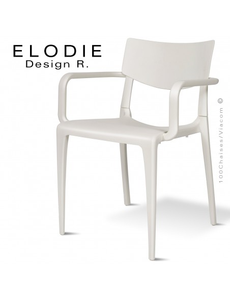 Fauteuil design ELODIE, structure et piétement plastique couleur blanc, pour extérieur.