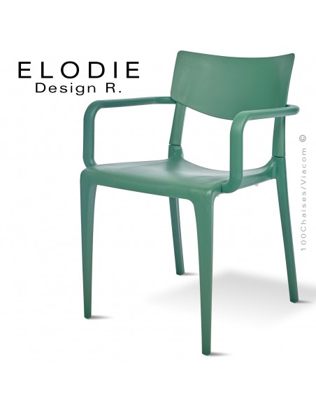 Fauteuil design ELODIE, structure et piétement plastique couleur vert, pour extérieur.