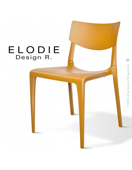 Chaise design ELODIE, structure et piétement plastique couleur moutarde, pour extérieur.