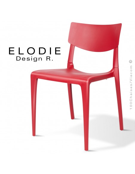 Chaise design ELODIE, structure et piétement plastique couleur rouge, pour extérieur.