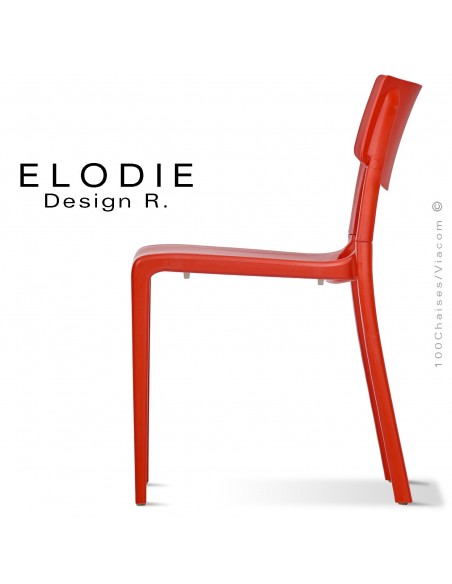 Chaise design ELODIE, structure et piétement plastique couleur rouge, pour extérieur.
