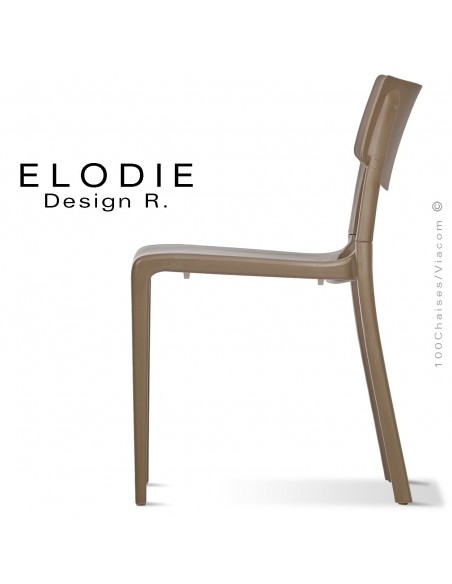 Chaise design ELODIE, structure et piétement plastique couleur taupe, pour extérieur.