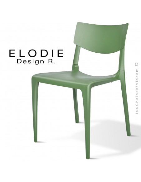 Chaise design ELODIE, structure et piétement plastique couleur vert pâle, pour extérieur.