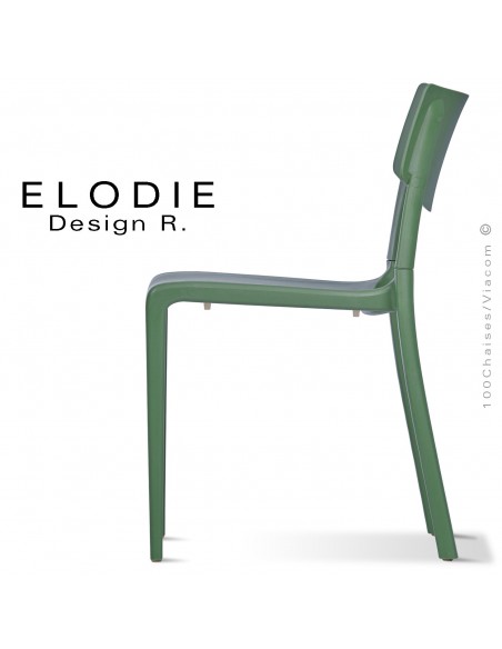 Chaise design ELODIE, structure et piétement plastique couleur vert pâle, pour extérieur.