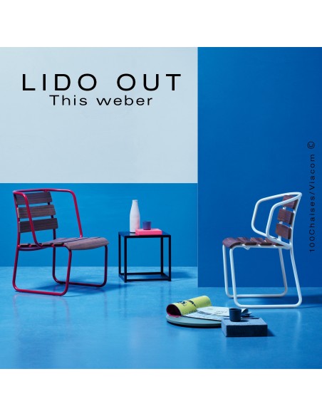 Collection LIDO OUT, piétement luge peint, assise bois teck