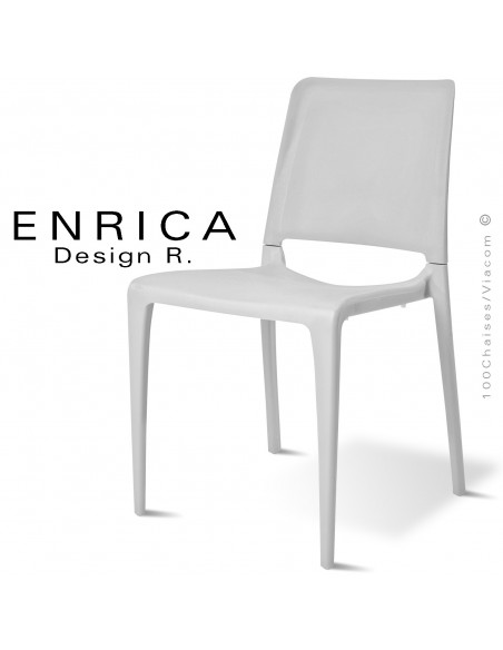 Chaise design ENRICA, structure et piétement plastique couleur blanche, pour extérieur.