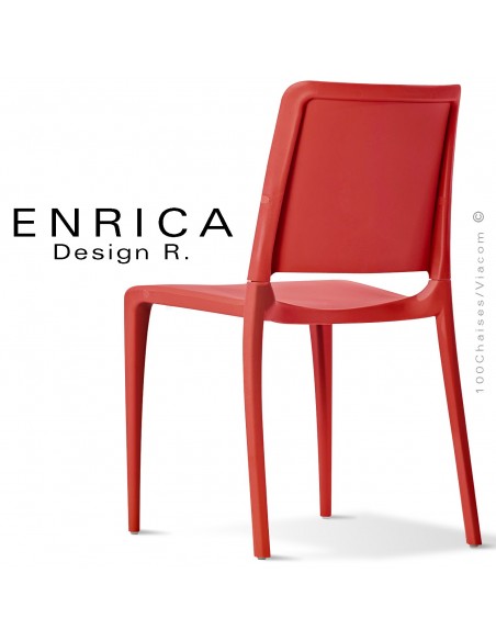 Chaise design ENRICA, structure et piétement plastique couleur rouge, pour extérieur.