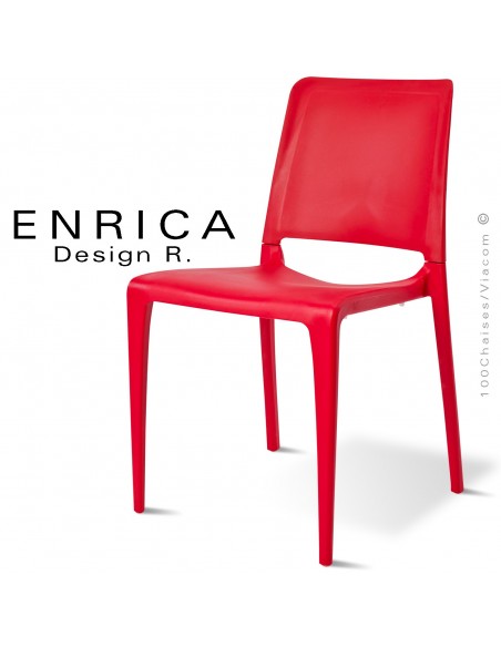 Chaise design ENRICA, structure et piétement plastique couleur rouge, pour extérieur.