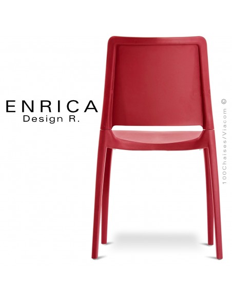 Chaise design ENRICA, structure et piétement plastique couleur rouge, pour extérieur.