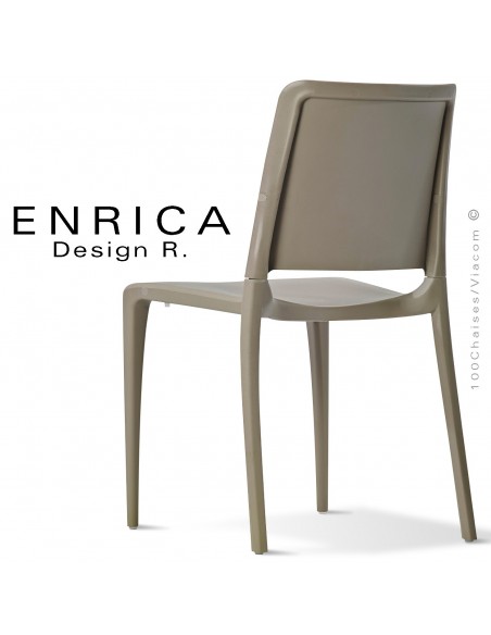Chaise design ENRICA, structure et piétement plastique couleur taupe, pour extérieur.