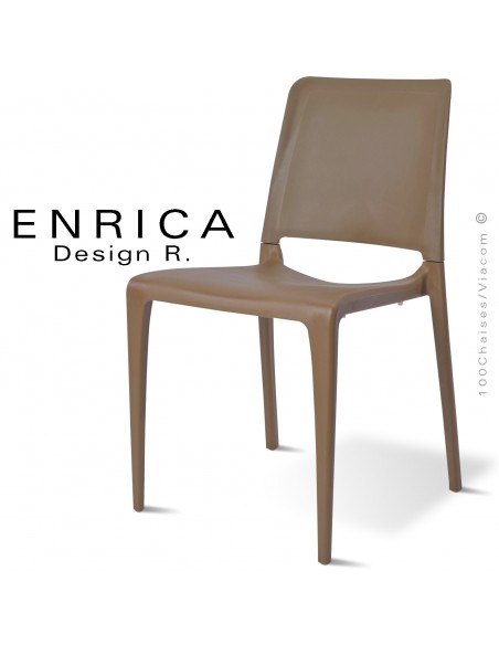 Chaise design ENRICA, structure et piétement plastique couleur taupe, pour extérieur.