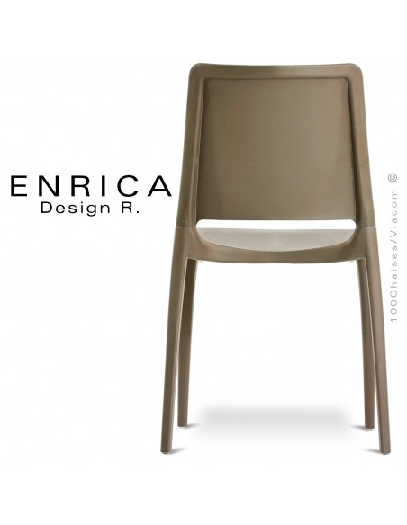 Chaise design ENRICA, structure et piétement plastique couleur taupe, pour extérieur.