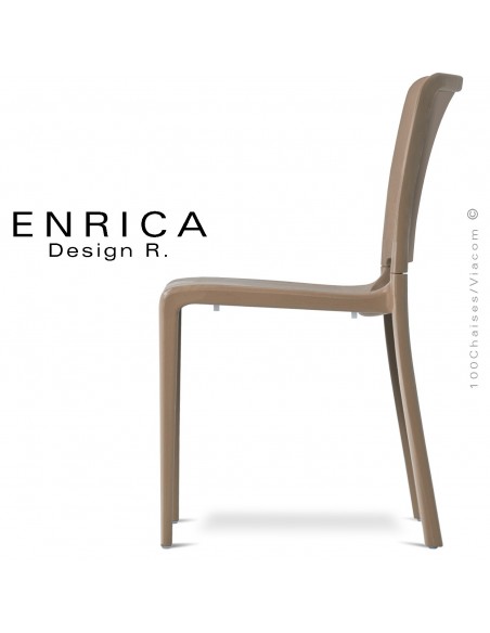 Chaise design ENRICA, structure et piétement plastique couleur taupe, pour extérieur.