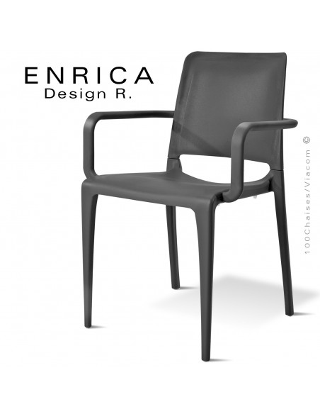 Fauteuil design ENRICA, structure et piétement plastique couleur anthracite, pour extérieur.