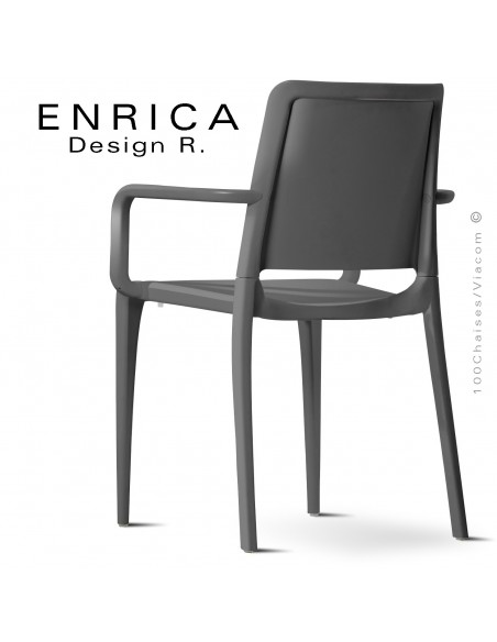 Fauteuil design ENRICA, structure et piétement plastique couleur anthracite, pour extérieur.