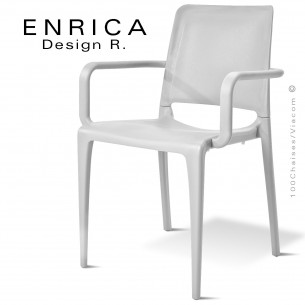 Fauteuil design ENRICA, structure et piétement plastique couleur blanche, pour extérieur.