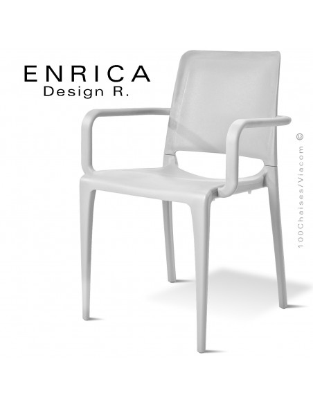 Fauteuil design ENRICA, structure et piétement plastique couleur blanche, pour extérieur.
