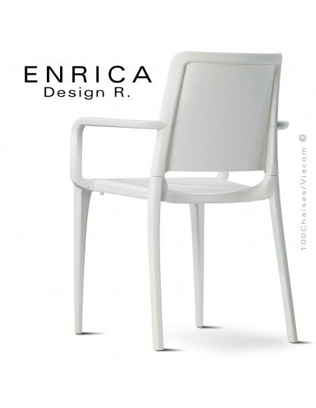 Fauteuil design ENRICA, structure et piétement plastique couleur blanche, pour extérieur.