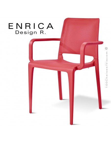 Fauteuil design ENRICA, structure et piétement plastique couleur rouge, pour extérieur.