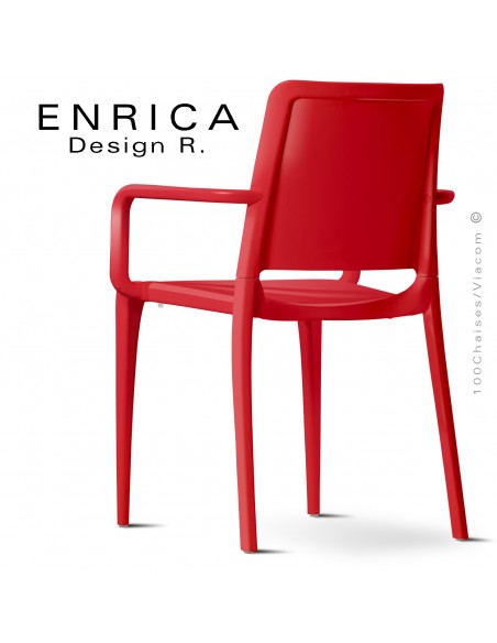 Fauteuil design ENRICA, structure et piétement plastique couleur rouge, pour extérieur.