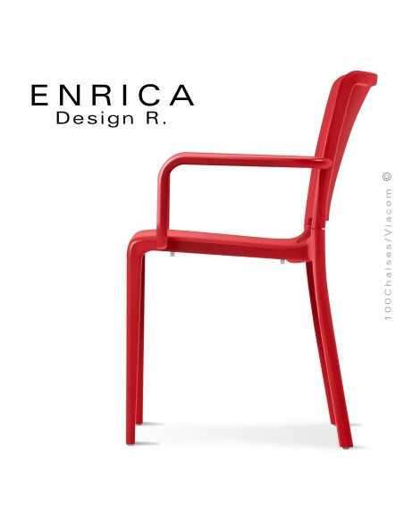 Fauteuil design ENRICA, structure et piétement plastique couleur rouge, pour extérieur.