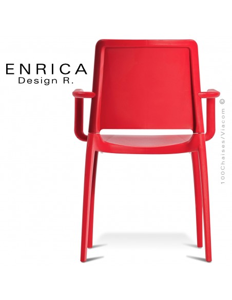 Fauteuil design ENRICA, structure et piétement plastique couleur rouge, pour extérieur.