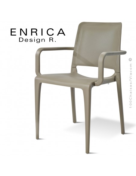 Fauteuil design ENRICA, structure et piétement plastique couleur taupe, pour extérieur.