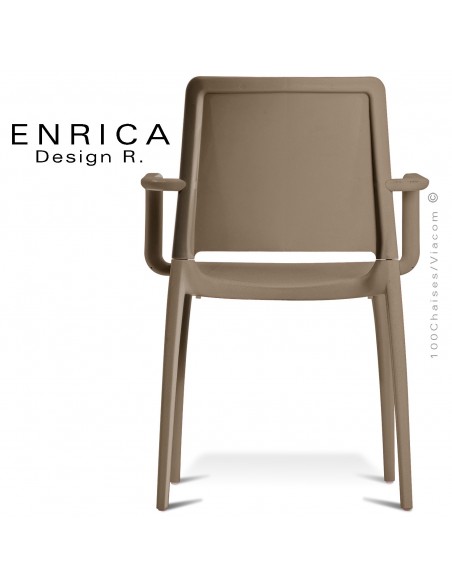 Fauteuil design ENRICA, structure et piétement plastique couleur taupe, pour extérieur.