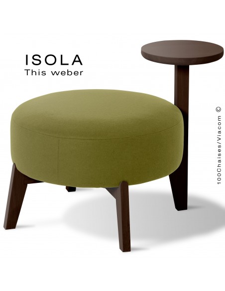 Pouf ISOLA-65/T, piétement bois teinté wengé, assise garnie habillage tissu vert
