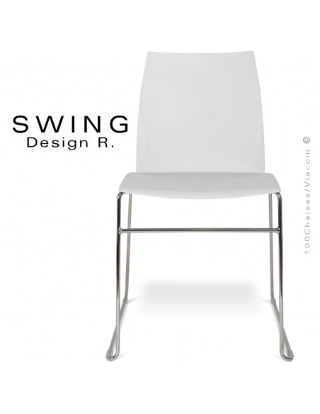 Chaise SWING, piétement type luge, assise coque plastique couleur blanche.