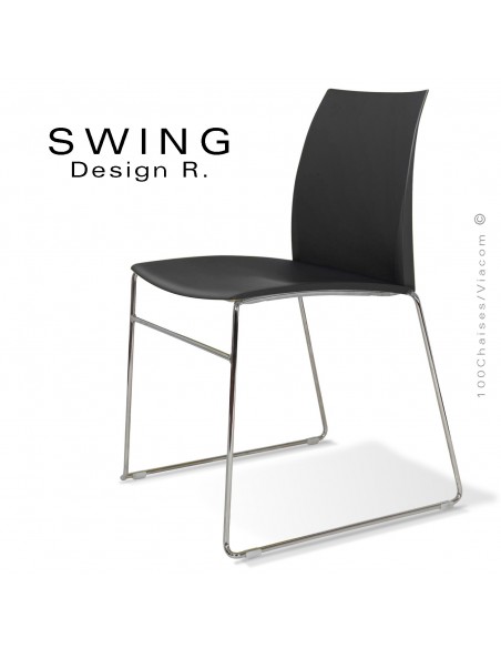 Chaise SWING, piétement type luge, assise coque plastique couleur noire.