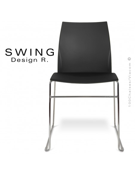 Chaise SWING, piétement type luge, assise coque plastique couleur noire.