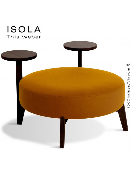Pouf ISOLA-90/TR, piétement bois teinté wengé, assise garnie habillage tissu orange