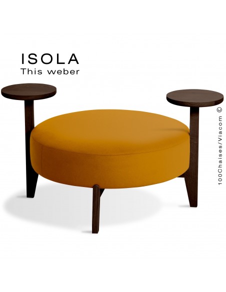 Pouf ISOLA-90/TO, piétement bois teinté wengé, assise garnie habillage tissu orange
