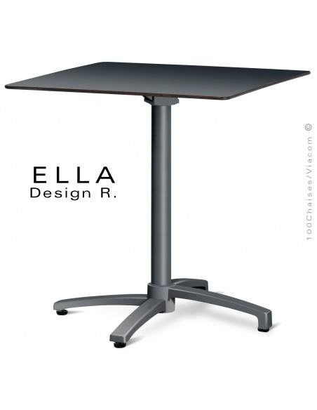 Table ELLA piétement colonne centrale aluminium encastrable peint anthracite, plateau 70x70 cm., rabattable compact anthracite.