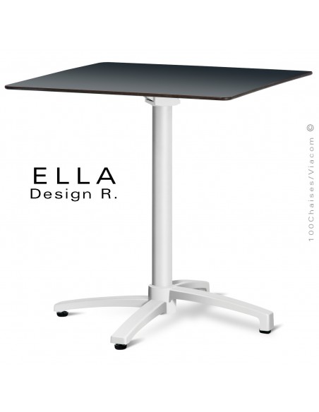 Table ELLA piétement colonne centrale aluminium encastrable peint blanc, plateau 70x70 cm., rabattable compact anthracite.
