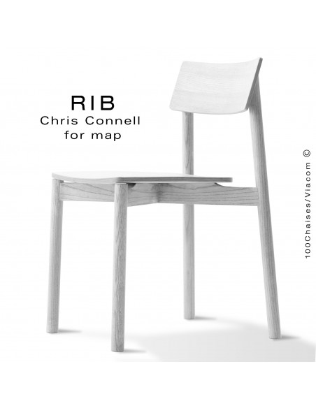 Chaise RIB, piétement en bois de frêne peint blanc