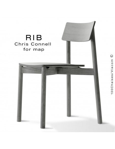 Chaise RIB, piétement en bois de frêne peint gris