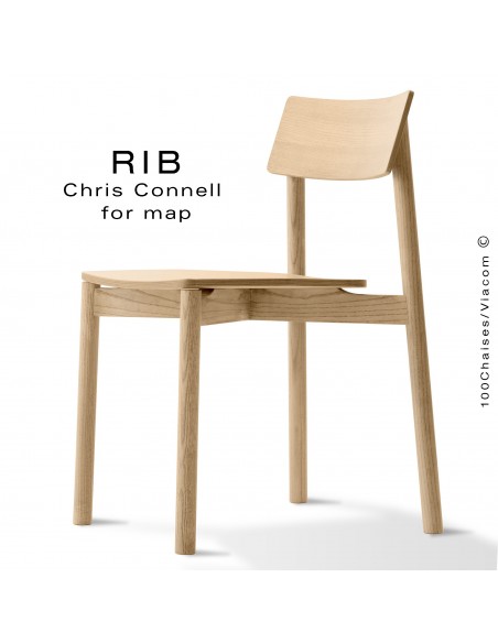 Chaise RIB, piétement en bois de frêne teinté naturel