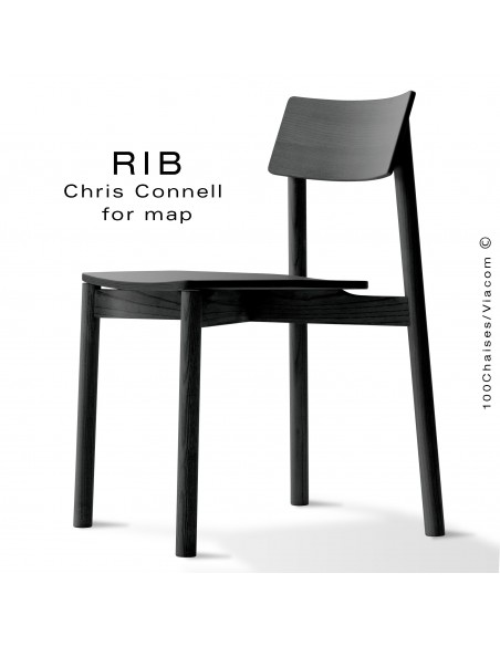 Chaise RIB, piétement en bois de frêne peint noir