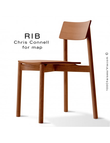 Chaise RIB, piétement en bois de frêne teinté teck