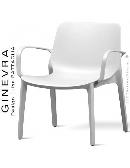 Fauteuil lounge GINEVRA, structure plastique couleur blanc (Lin) avec accoudoirs, empilable pour terrasse.